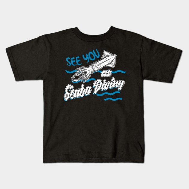 Vintage Scuba Diving Cuttlefish Kids T-Shirt by Foxxy Merch